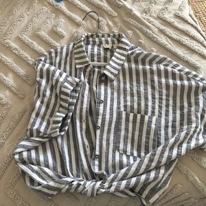 Roxy Blue and White Striped Button Down Shirt